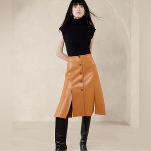 Banana Republic Tan Button-Front A-Line Skirt